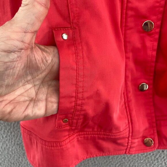 Chicos Jacket Womens 1 US Medium Red Luxe Twill Utility Snap Up Pockets Casual - Picture 6 of 14